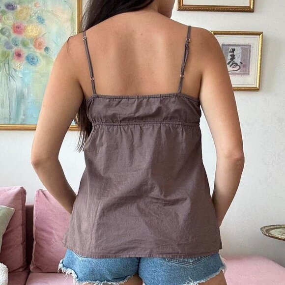 Boho Brown Cotton Tank Top with Beaded Design - Picture 5 of 5